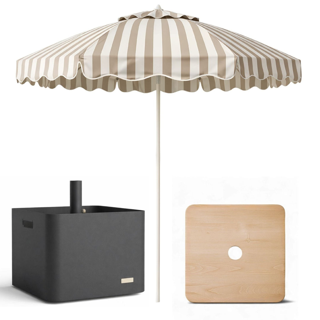 Sonnenschirm, Schirmständer & Tischplatte, Sonnenschirmständer, Beige gestreift,LIVLIG