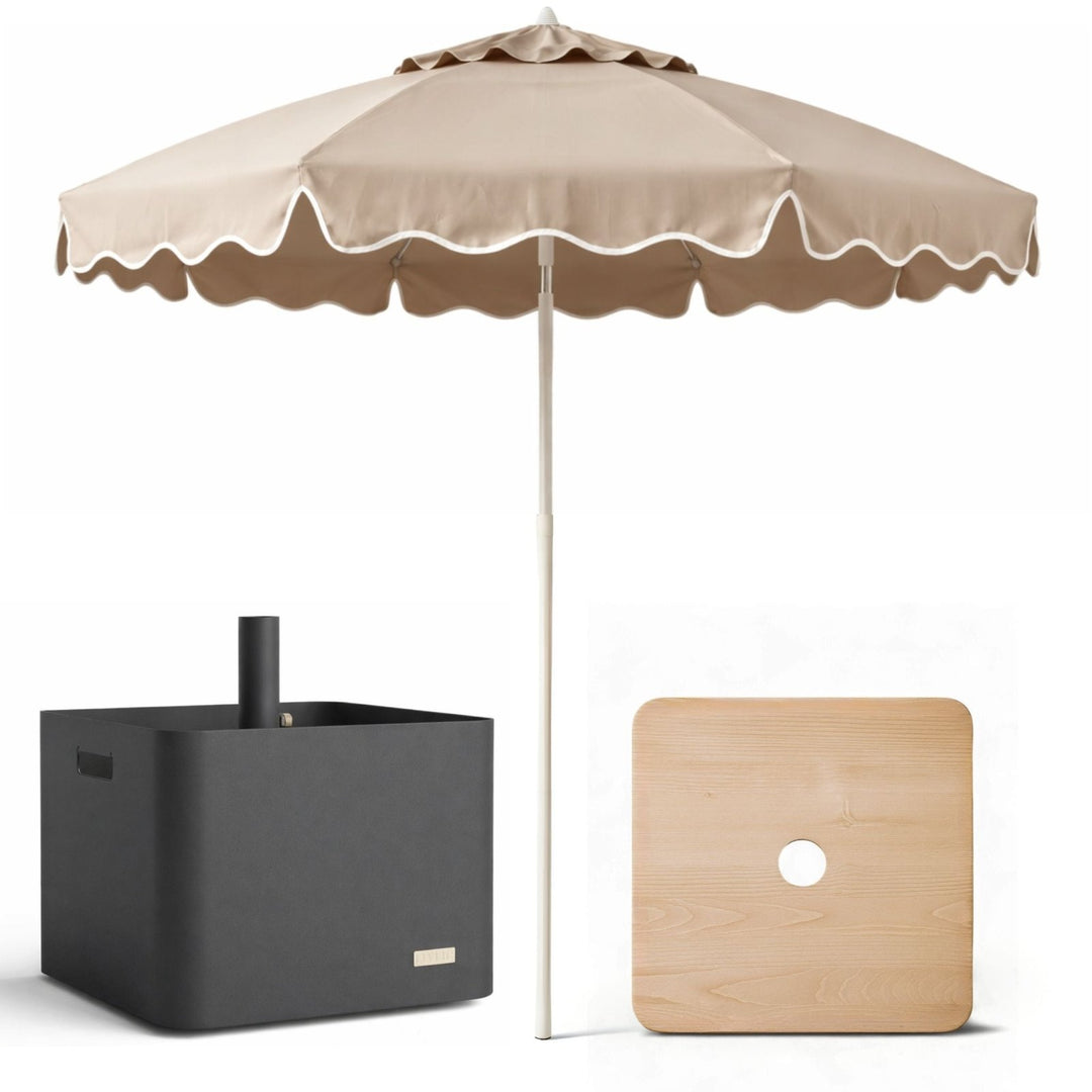 Sonnenschirm, Schirmständer & Tischplatte, Sonnenschirmständer, Beige Uni,LIVLIG
