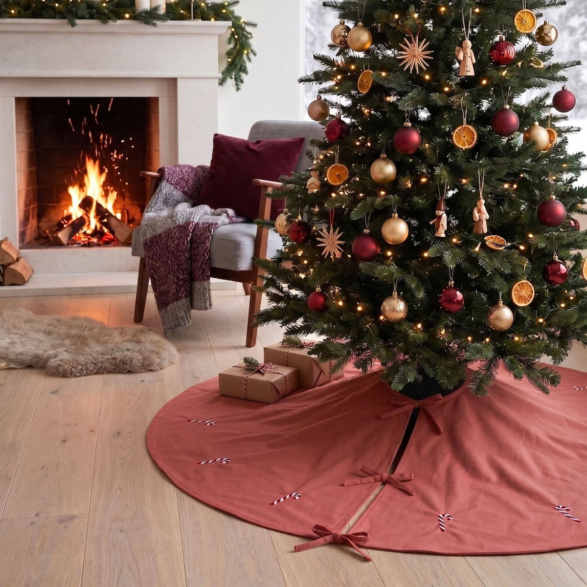 Runde Weihnachtsbaumdecke aus Baumwolle